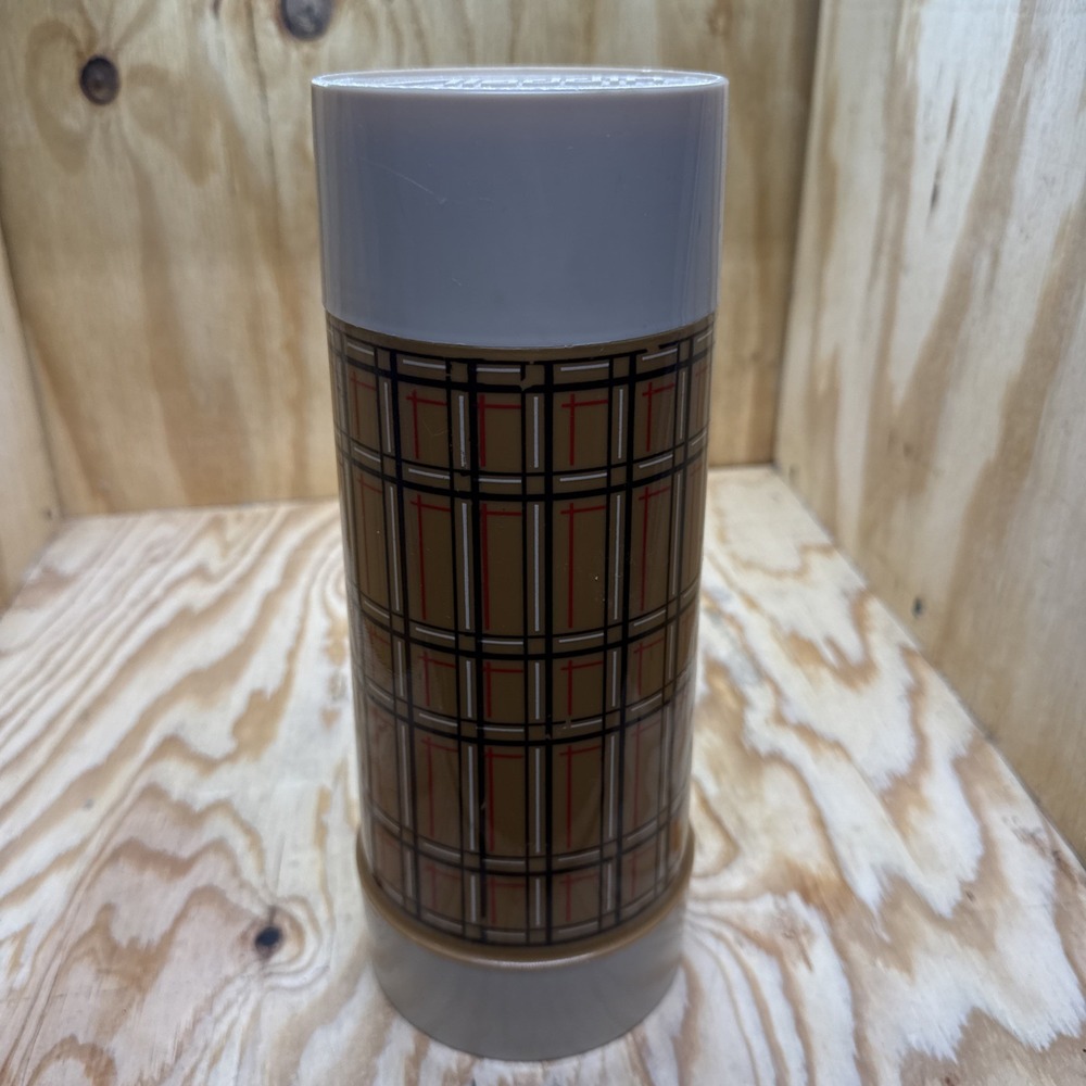 Vintage Aladdin Brown Plaid Wide Mouth Thermos Bottle Retro Camping 1970s - Picture 2 of 11